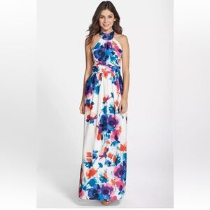 NEW Eliza J Floral Halter Maxi Formal Dress